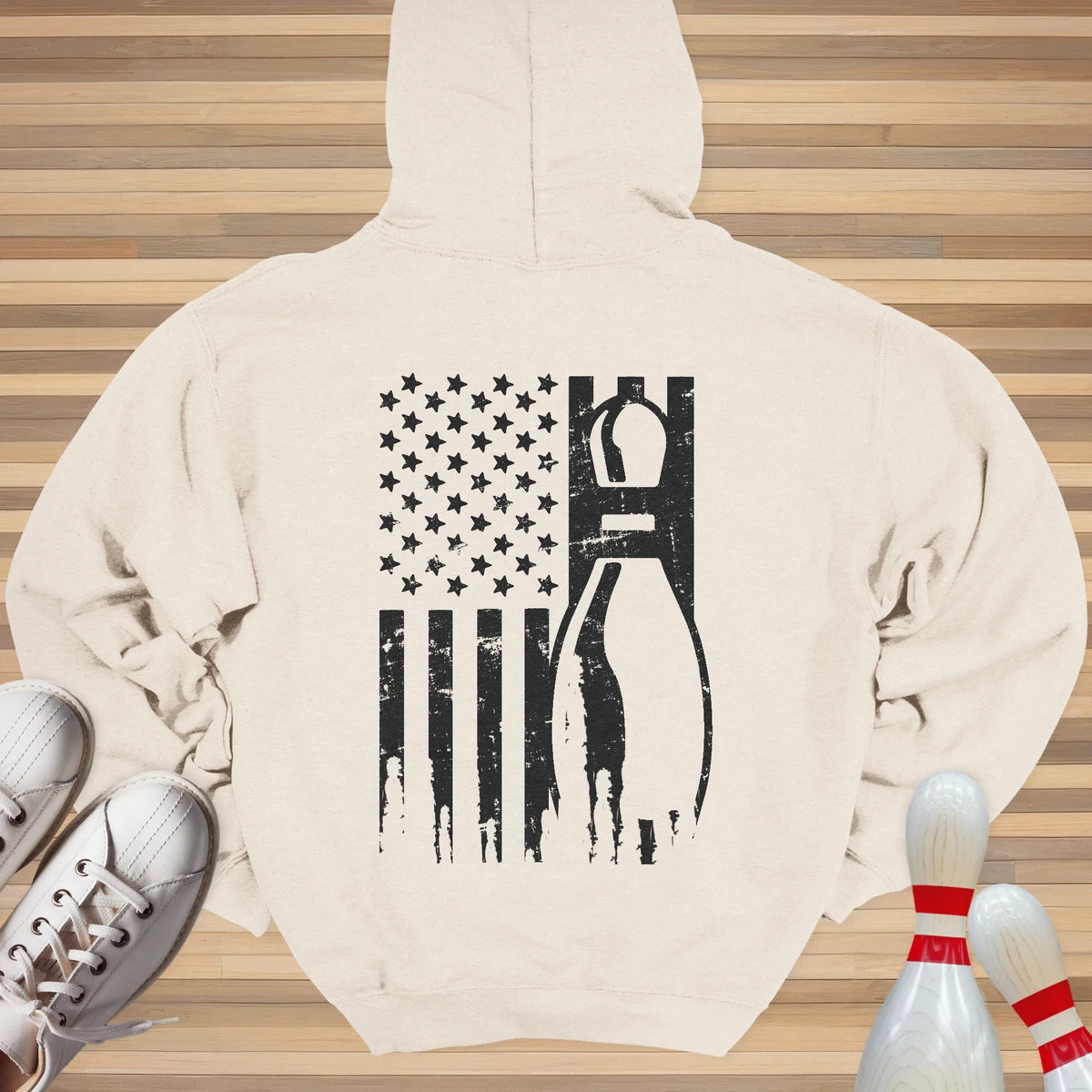 USA White Bowling Flag Hoodie