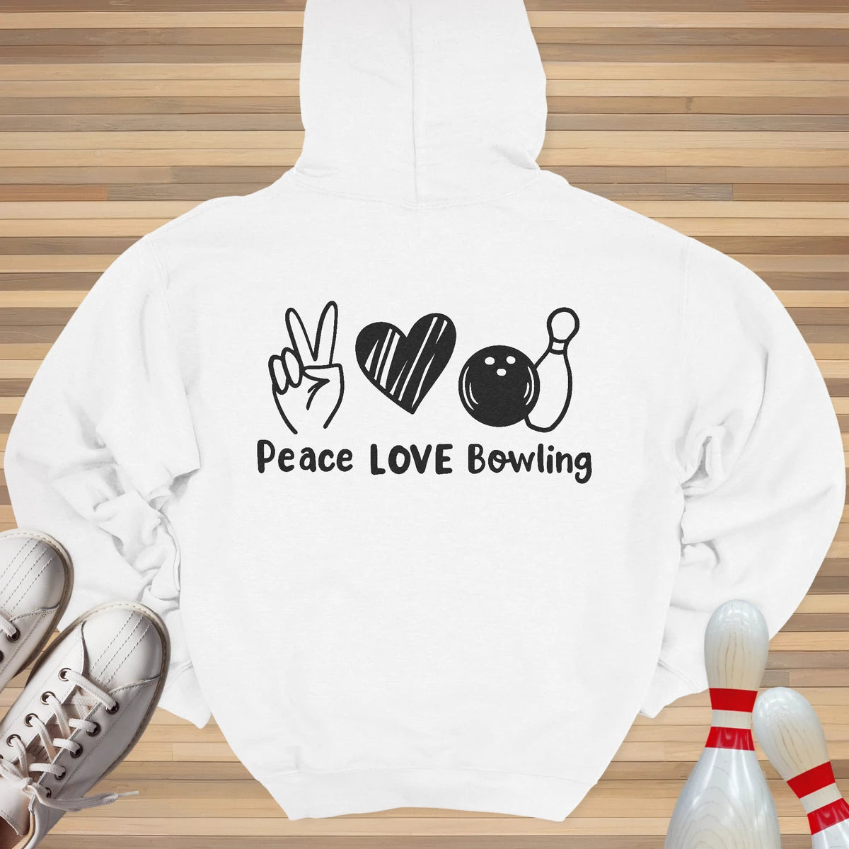 Peace Love & Bowling White Hoodie