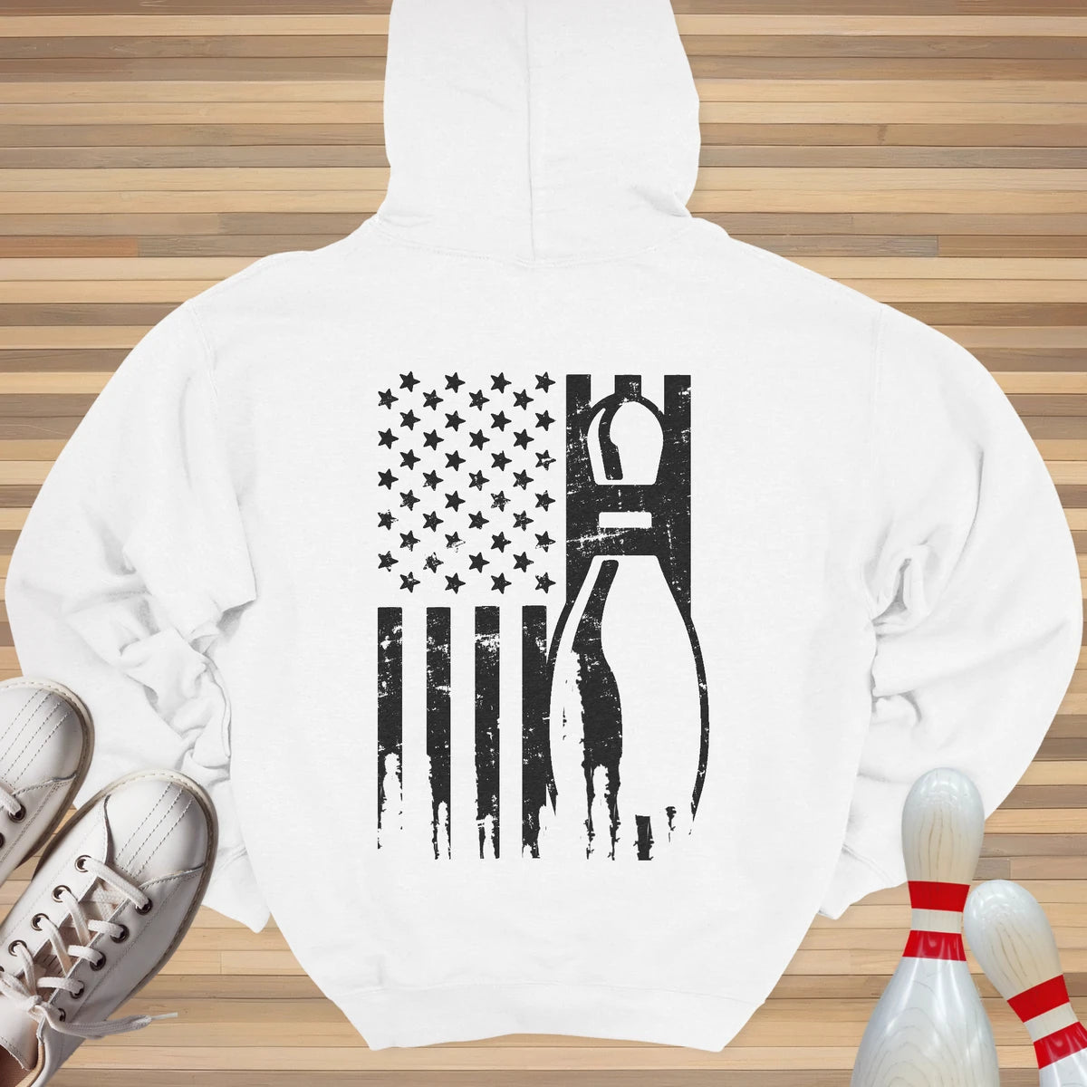 USA White Bowling Flag Hoodie