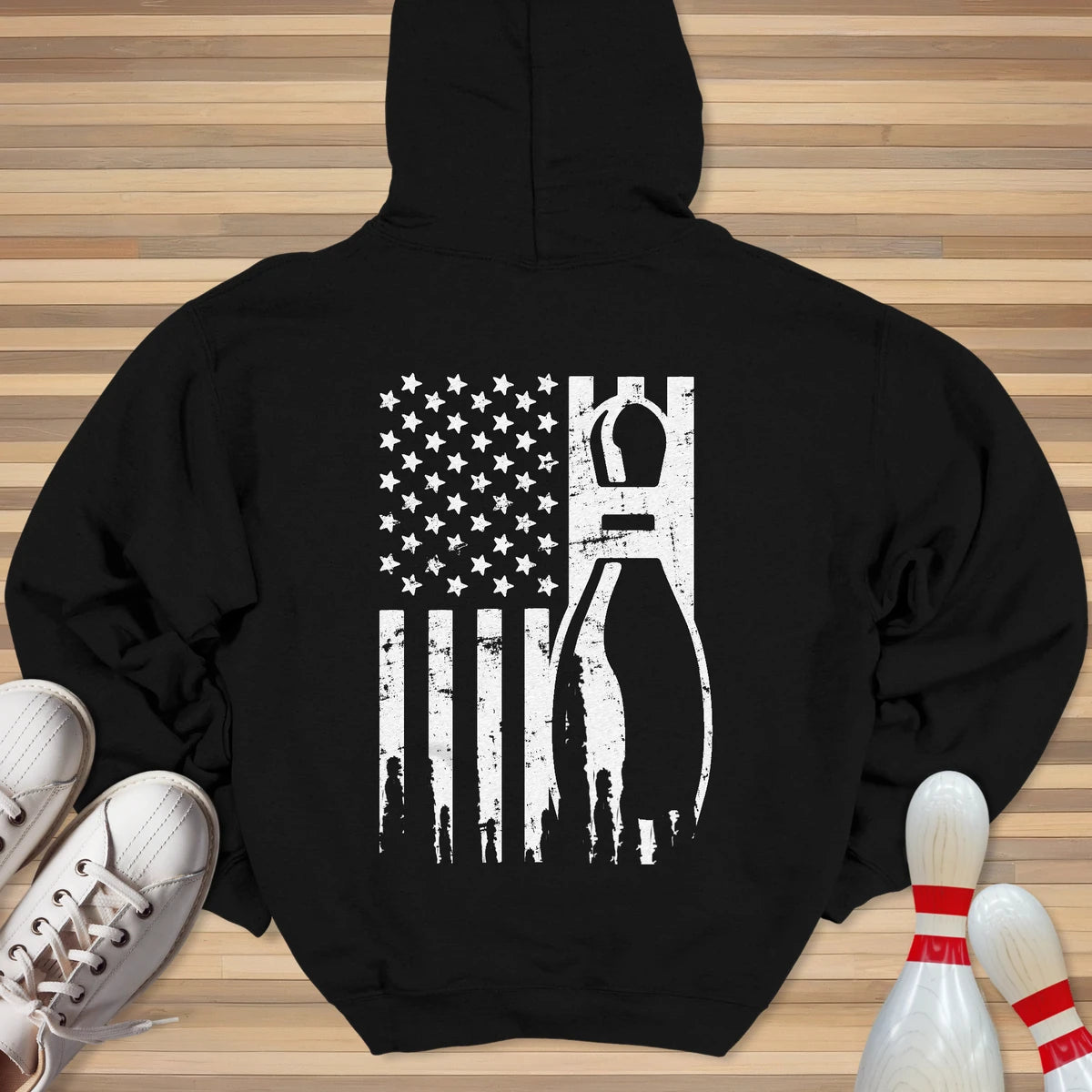 USA White Bowling Flag Hoodie