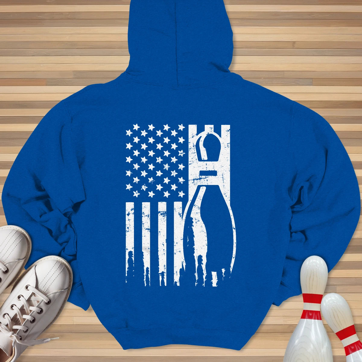 USA White Bowling Flag Hoodie